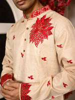 Load image into Gallery viewer, Poinsettia cutwork tussar panjabi