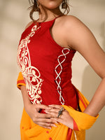 Load image into Gallery viewer, Dori top with alpona - white on red
