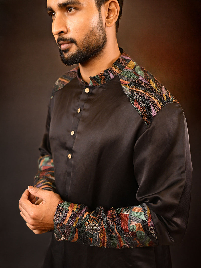 Eos - Embroidered velvet with linen satin panjabi
