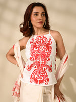 Load image into Gallery viewer, Dori top with alpona - red on white