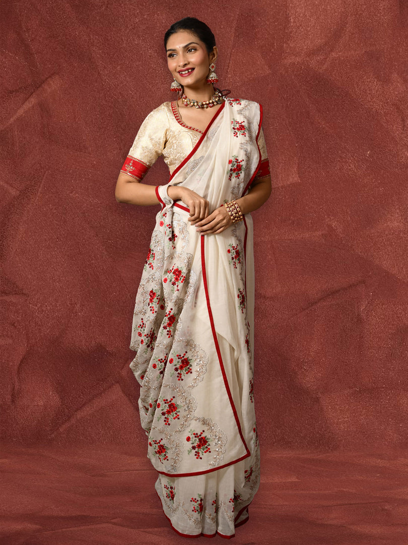 Pushpanjali - Embroidered Chanderi saree